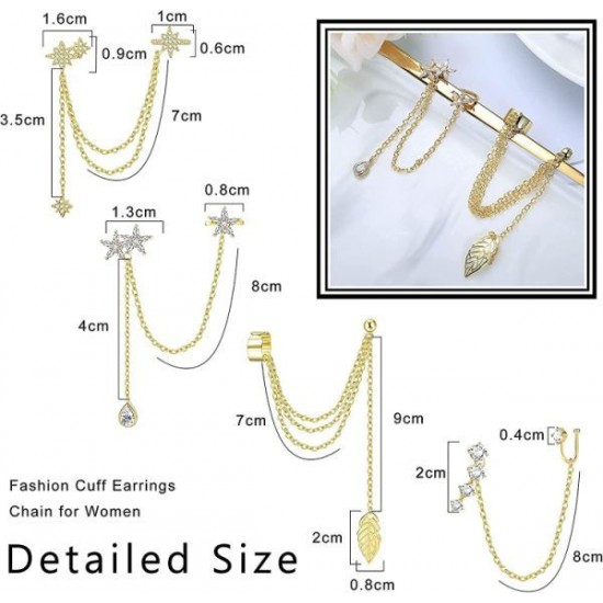 4PCS Ear Cuff Earrings Chain Earrings For Women Leaf Ear Earrings Butterfly Earrings Wrap Clip On Earring Star Crawler Dangling Tassel Chain Earrings For Girls 4PCS Ear Cuff Earrings Chain Earrings For Women Leaf Ear Earrings Butterfly Earrings Wrap Clip On Earring Star Crawler Dangling Tassel Chain Earrings For Girls